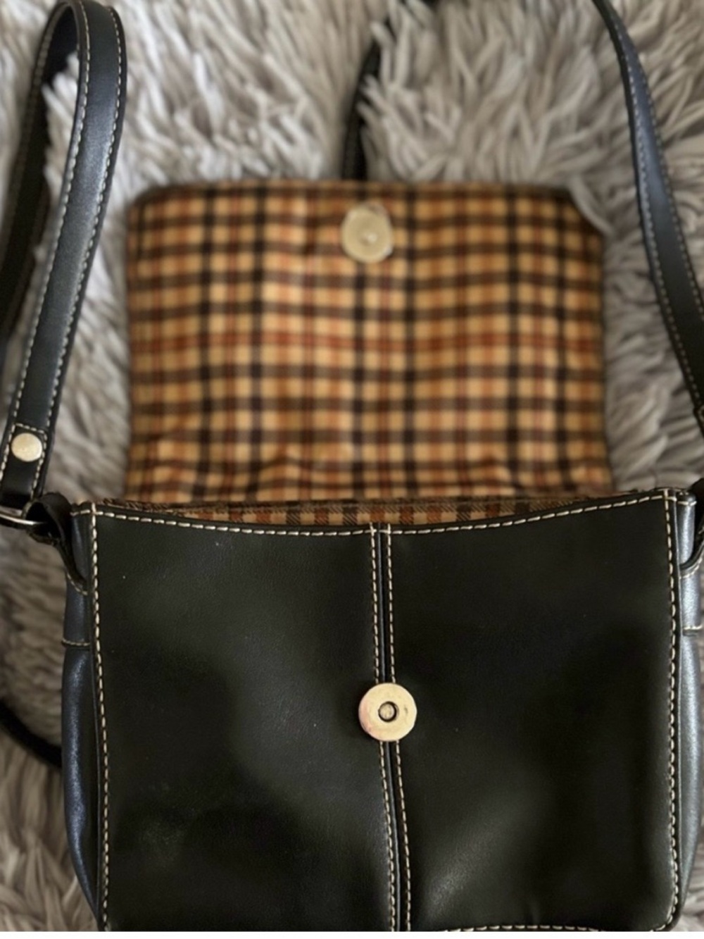 Nine 💜 and Co. Black  Leather Crossbody Bag with Plaid Interior